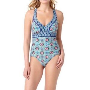 CATALINA Floral Morrocan Mandala Colorful One Piece Strappy Swimsuit M 8-10